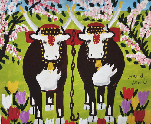 Two Oxen with Yoke Card- Maud Lewis