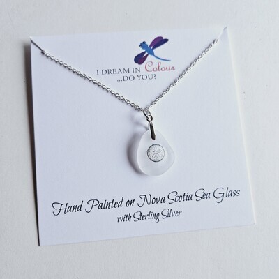Painted Sand Dollar on Sea Glass Necklace- I Dream in Colour Painted Sand Dollar on Sea Glass Necklace- I Dream in Colour