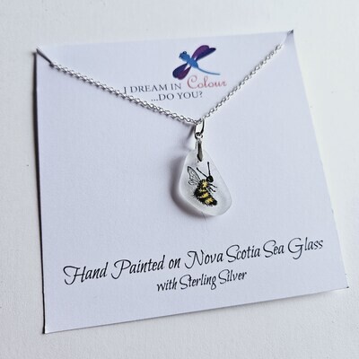 Painted Bee on Sea Glass Necklace- I Dream in Colour