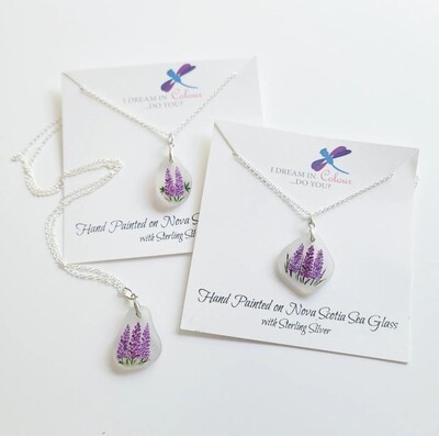 Painted Lupins on Sea Glass Necklace- I Dream in Colour Painted Lupins on Sea Glass Necklace- I Dream in Colour