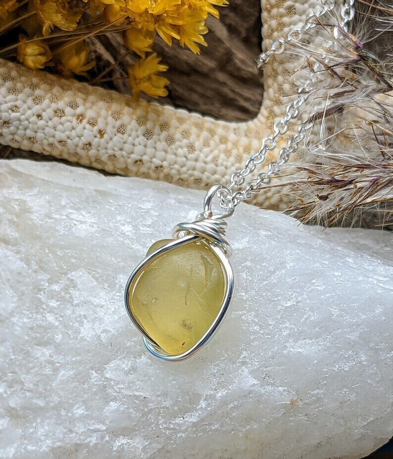 Medium Yellow Seaglass Pendant- Kim&#39;s Beachy Designs