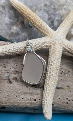 Large White Seaglass Pendant- Kim&#39;s Beachy Designs 