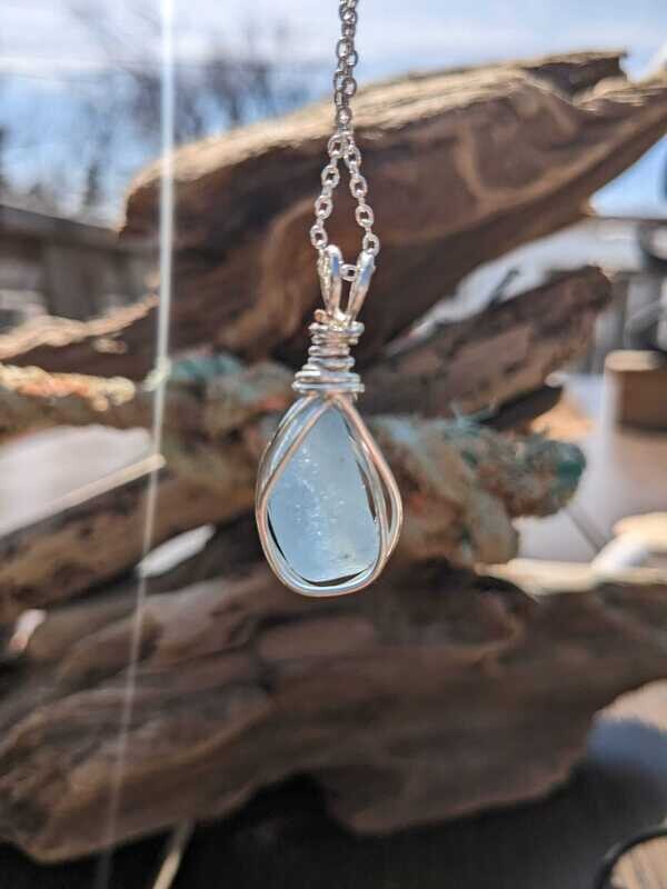 Small Light Blue Seaglass Pendant- Kim's Beachy Designs