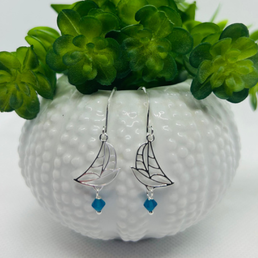 Sailboat Earrings with Blue Crystals- Shy Giraffe