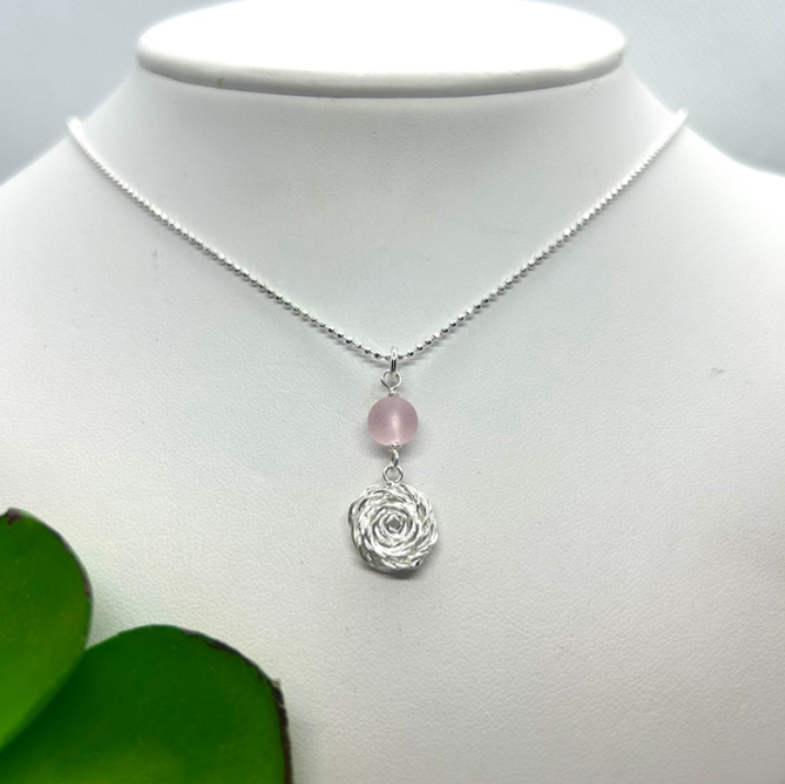 Rose with Pink Stone Necklace- Shy Giraffe
