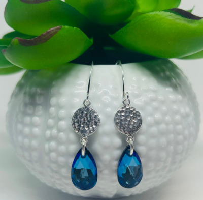 Hammered Circle and Bermuda Swarovski Earrings- Shy Giraffe 