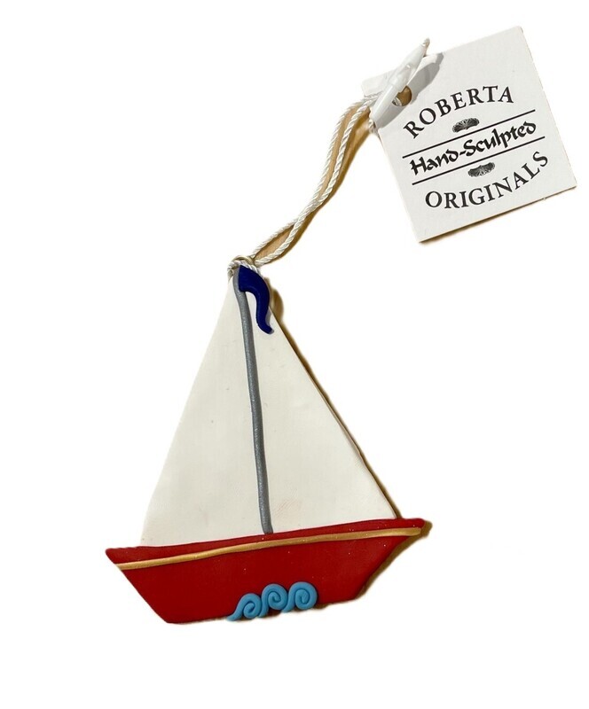 Clay Red Sailboat Ornament