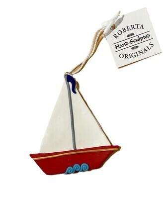 Clay Red Sailboat Ornament