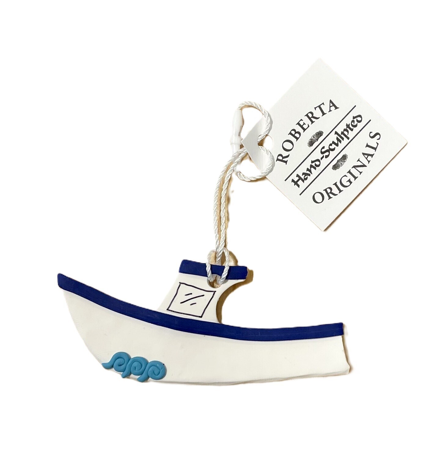 Clay Blue Fishing Boat Ornament