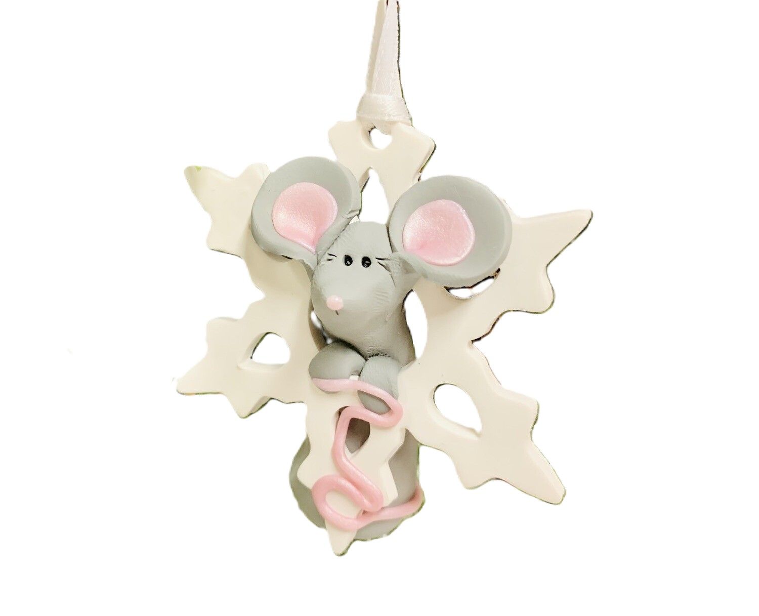 Clay Mouse with Snowflake Ornament 