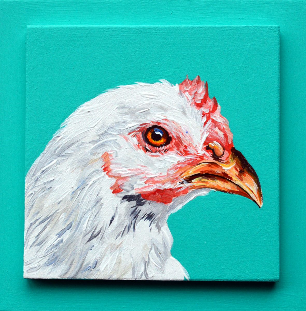 Belle the Hen on Teal 