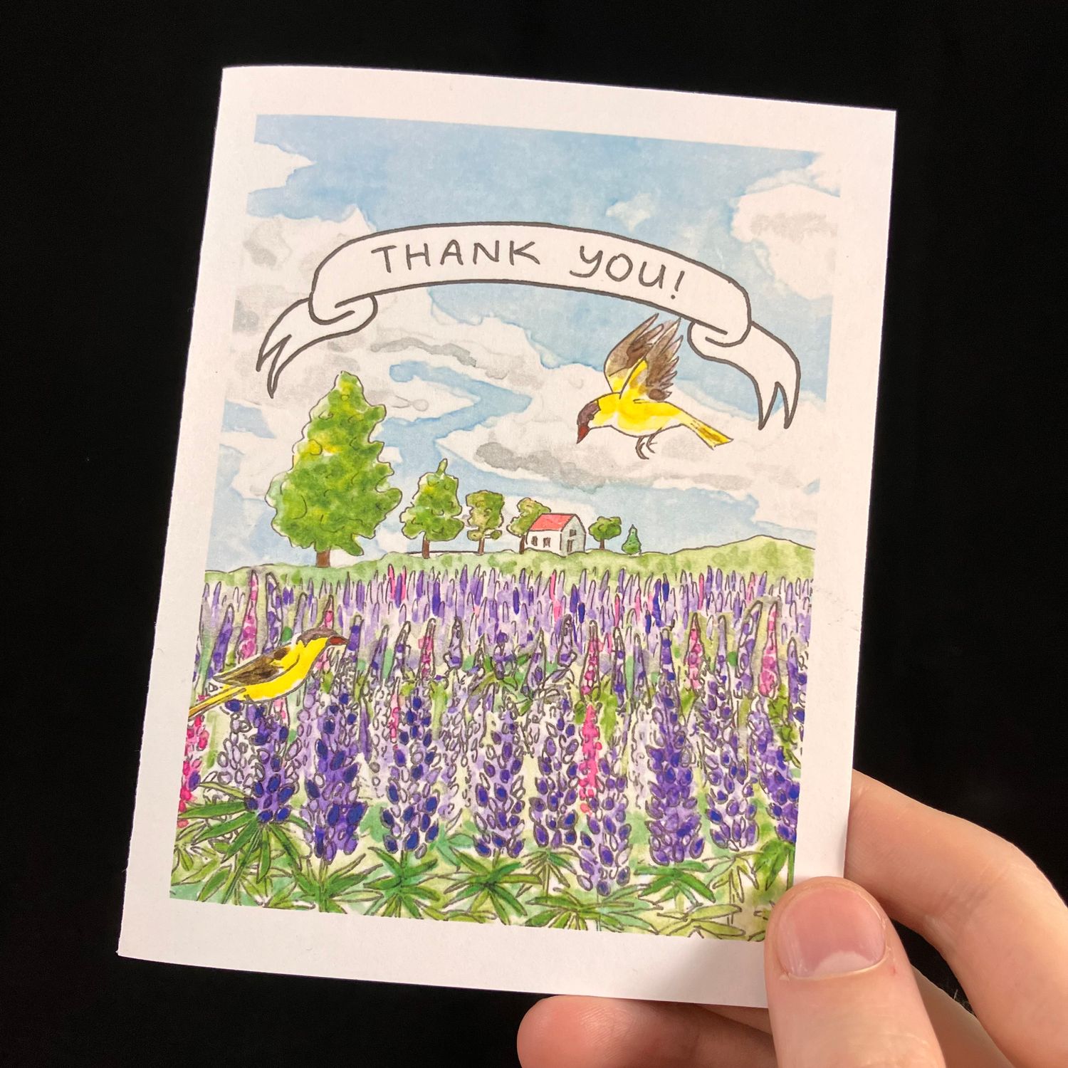 Lupin and Goldfinch Thank You Flat Card- Bardbardbard