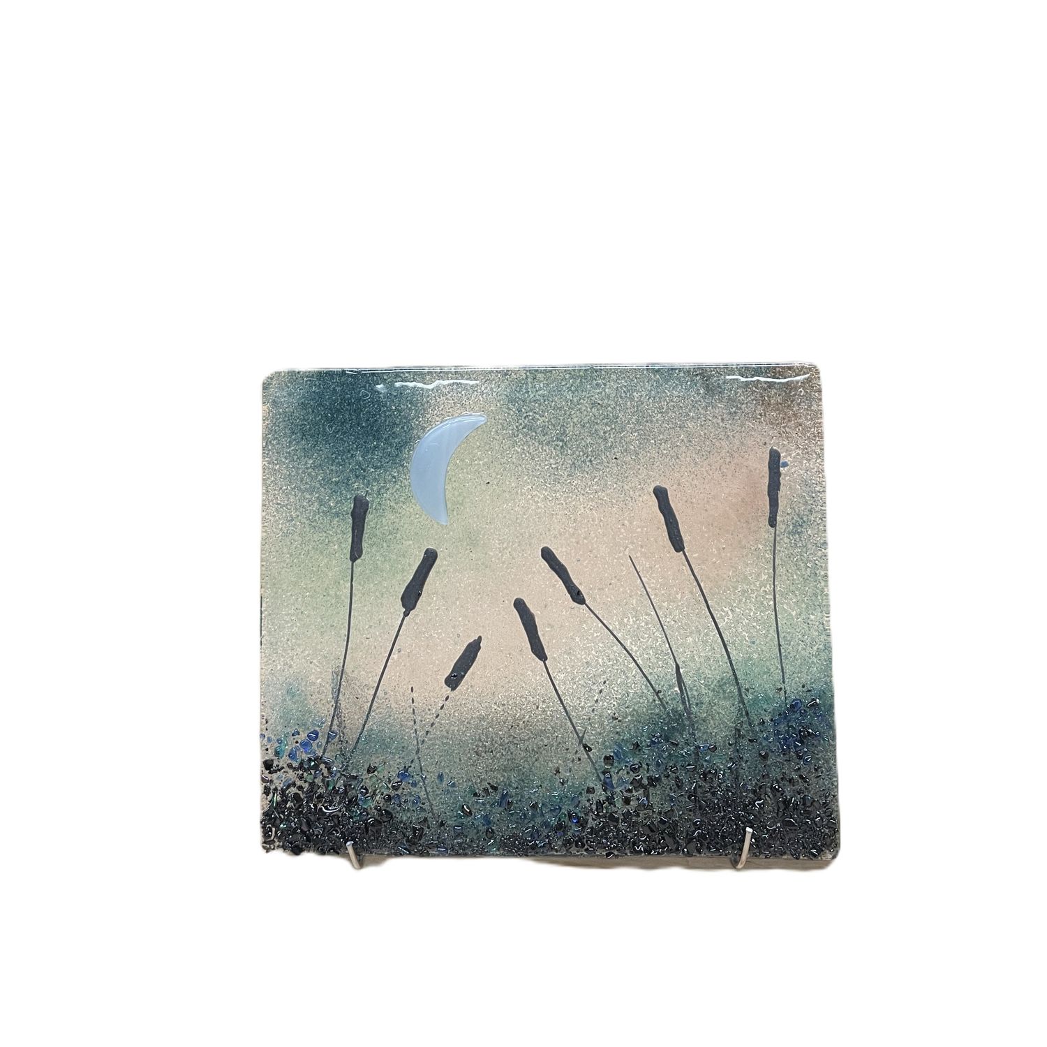6x5 Moonscape with Bullrushes- Brent Harding Fused Glass