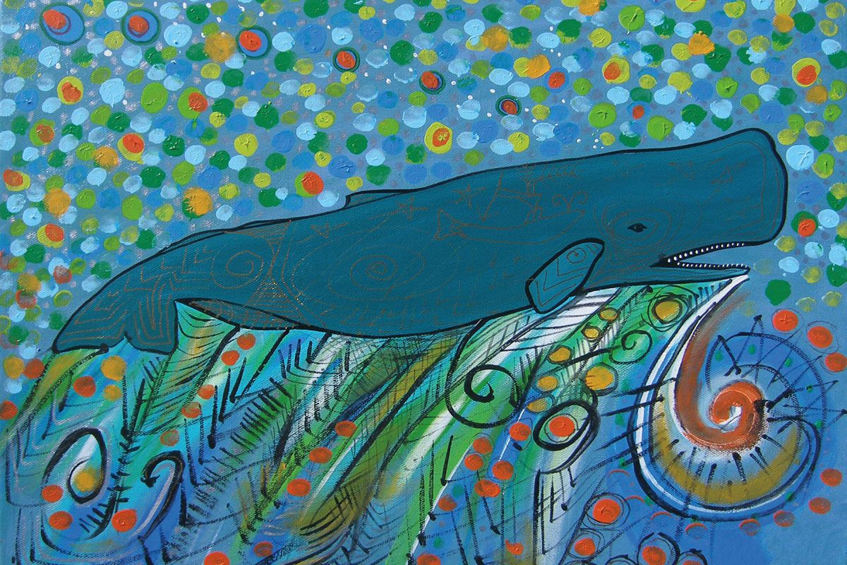 Petroglyph Sperm Whale: Print on Canvas - Alan Syliboy