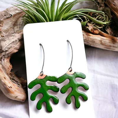 Hunter Green Matisse Leaf Earrings- Aflame