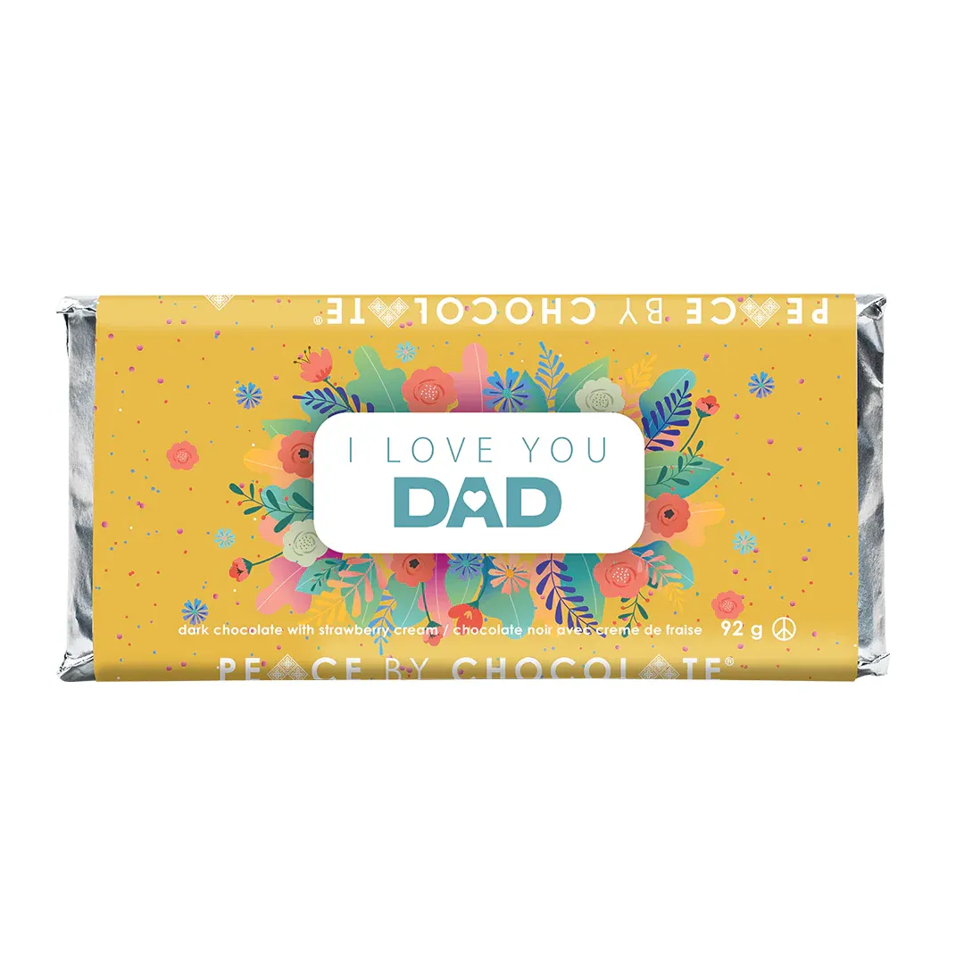 I Love You Dad Dark Chocolate with Strawberry Cream Bar- Peace by Chocolate  