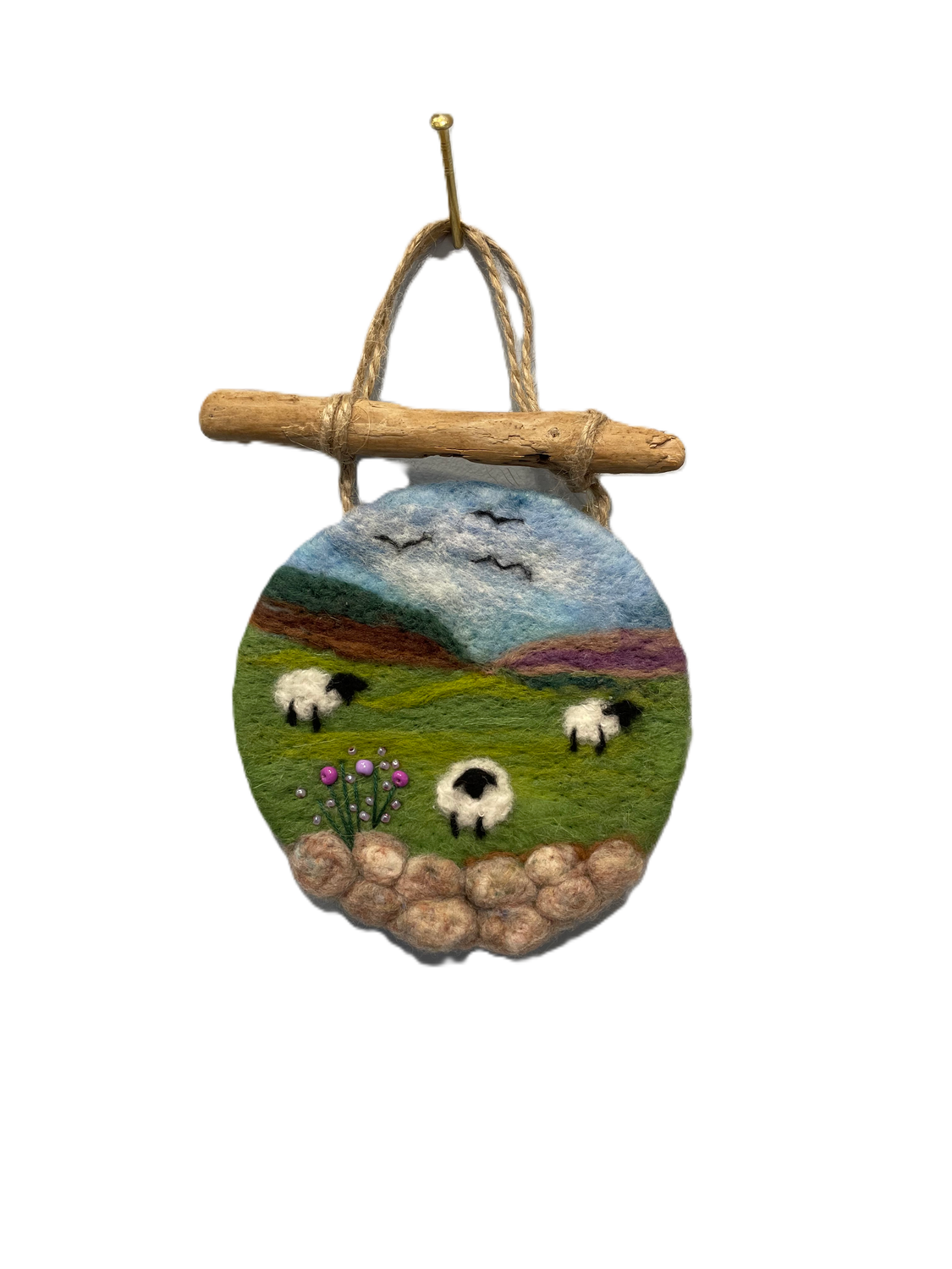 Small Felted Landscape and Sheep with Driftwood