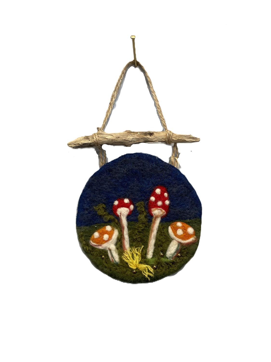 Small Felted Mushrooms with Driftwood