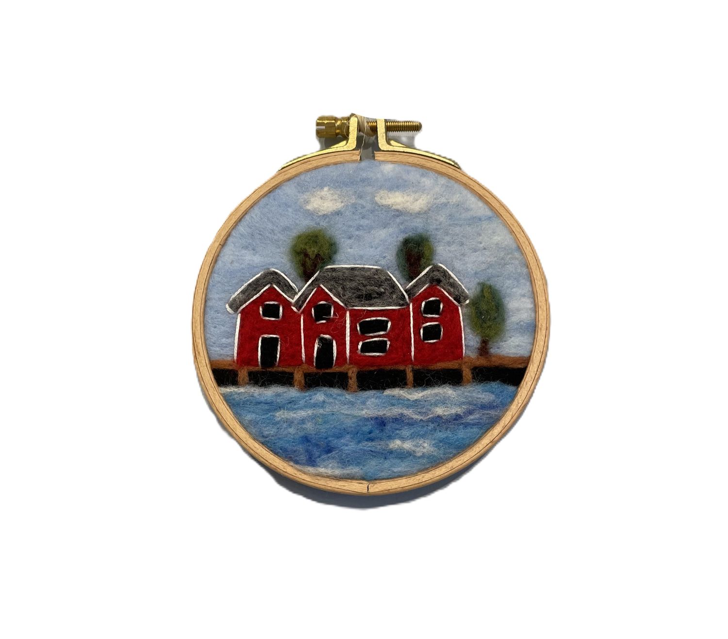 Small Felted Red Houses on a Hoop
