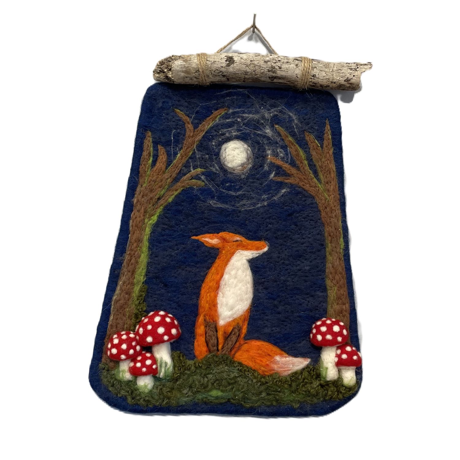 Large Felted Fox Wall Art with Driftwood