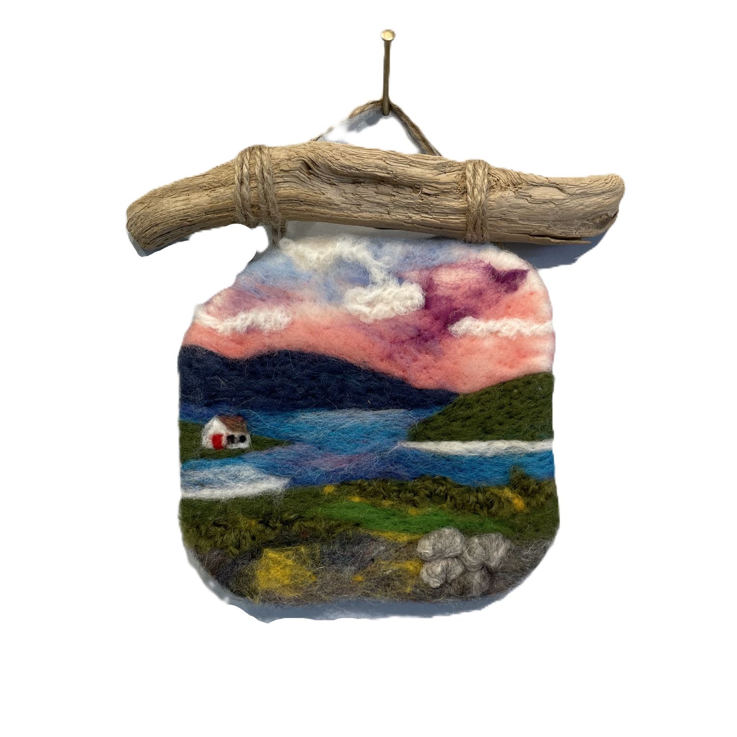 Small Felted Coastal Town Sunset with Driftwood