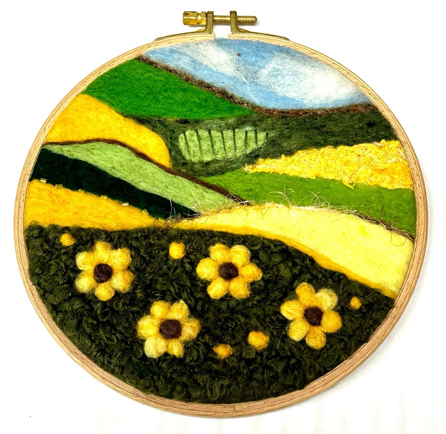 Large Felted Sunflower Farm on Hoop 