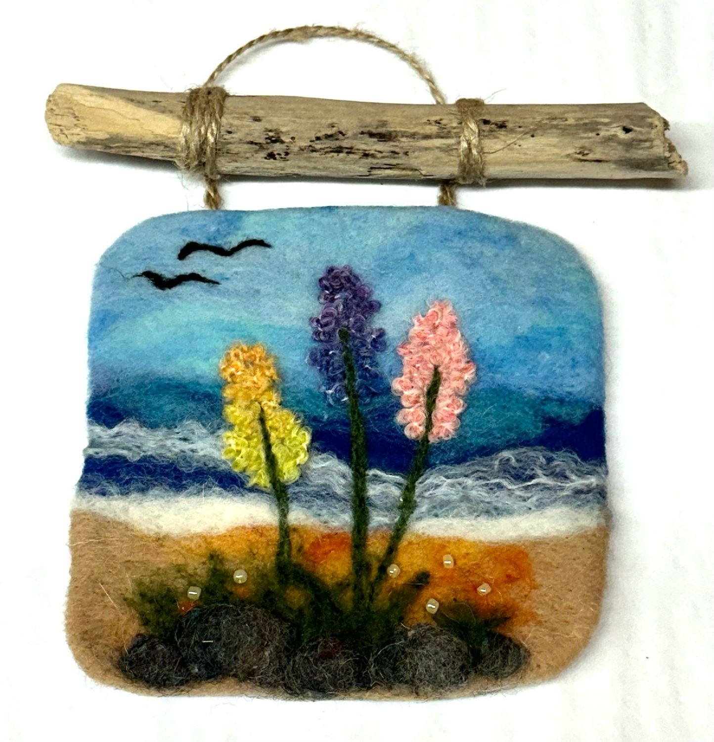 Small Felted Lupins on the Beach with Driftwood