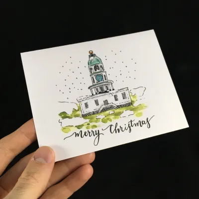 Citadel Hill Clock Merry Christmas Flat Card- Bardbardbard Citadel Hill Clock Merry Christmas Flat Card- Bardbardbard