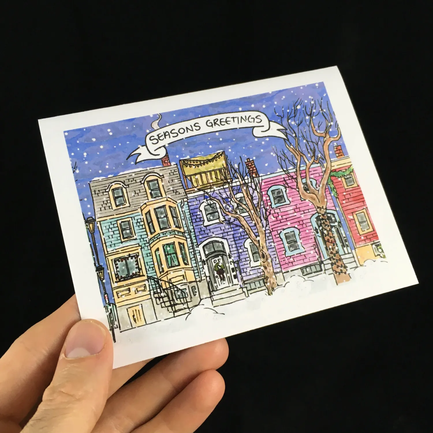 North Park Street Seasons Greetings Flat Card- Bardbardbard