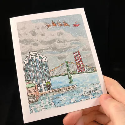 Santa Over Purdy&#39;s Wharf  Flat Card - Bard Bard Bard 