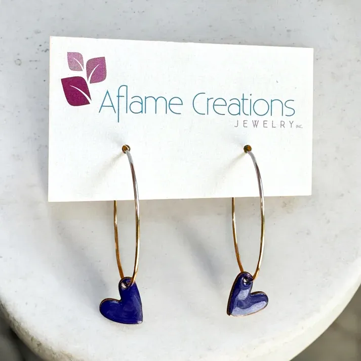 Royal Blue Heart Hoop Earrings - Aflame 