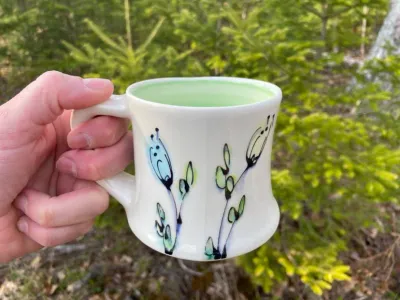 Leaf Green Floral Mug- Rachel de Conde
