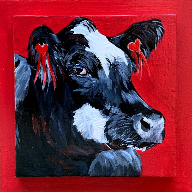 Mabel the Cow on Red - Susan Sweet