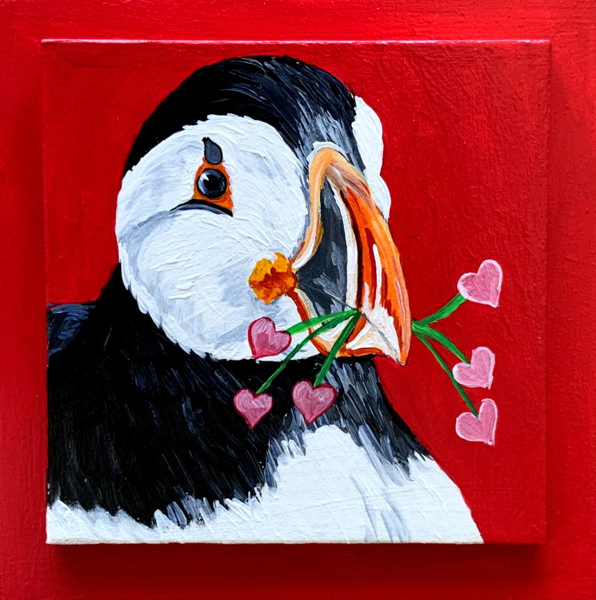 Tommy the Puffin on Red - Susan Sweet Tommy the Puffin on Red - Susan Sweet