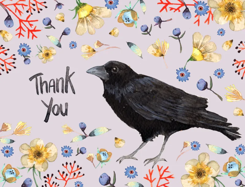 Thank You Crow &amp; Flowers Card - Sarah Duggan