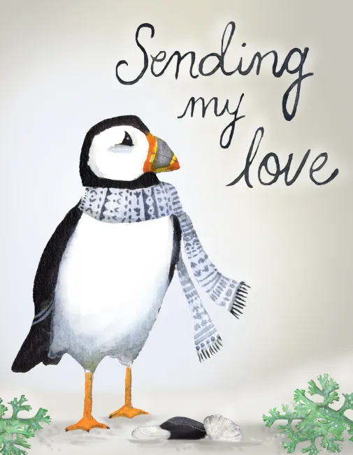 Sending My Love Puffin Card - Sarah Duggan