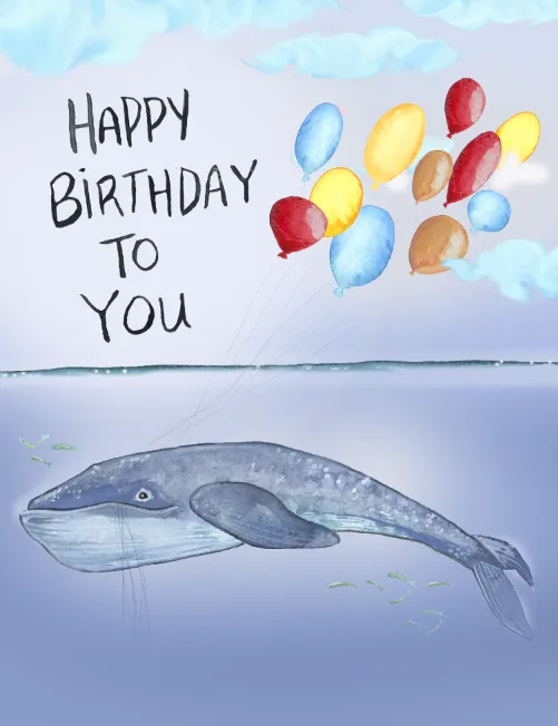 Happy Birthday Whale &amp; Balloon Card - Sarah Duggan