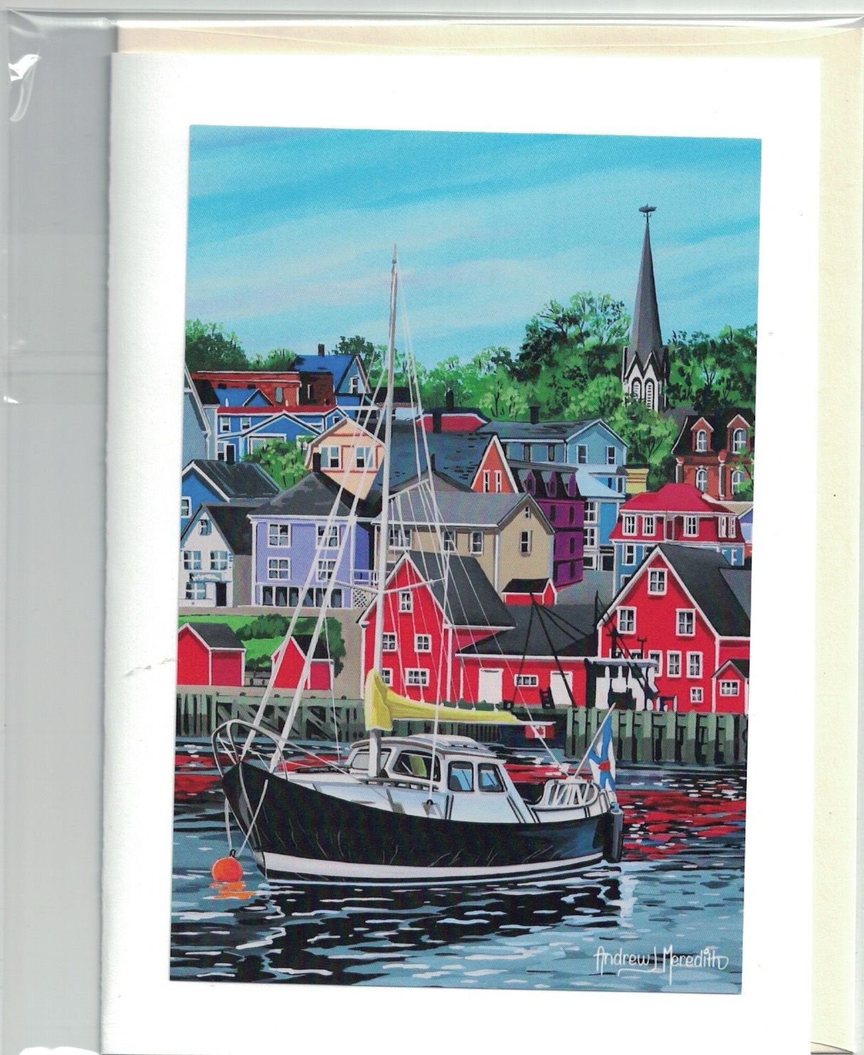 Lunenburg Harbour Black Yacht Card - Andrew Meredith 