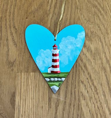 Striped Lighthouse Heart Ornament - Care Garrison 