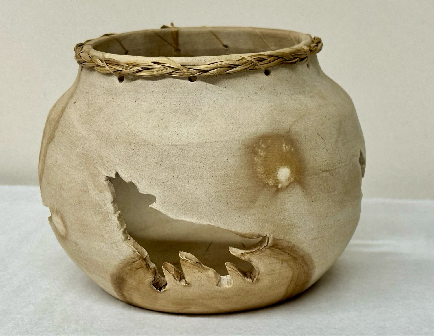 Wolf Pierced Pot- Nancy Oakley Wolf Pierced Pot- Nancy Oakley