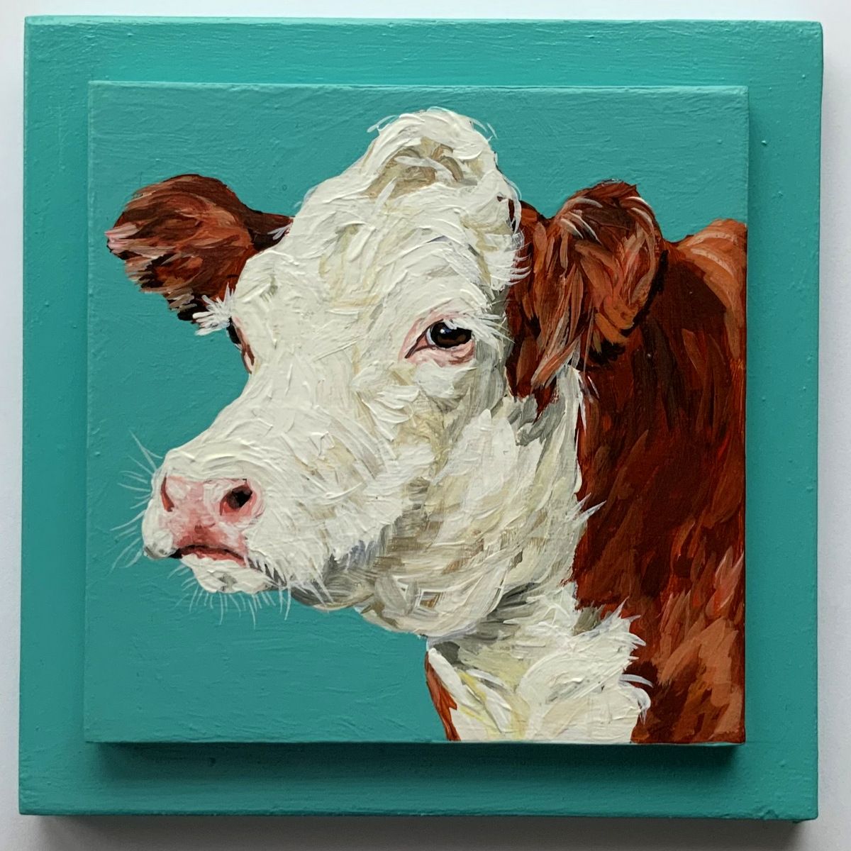 Camilla the Cow on Teal 
