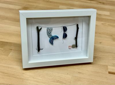 Small Fused Glass Mermaid Clothesline Art (white frame) - Moxy