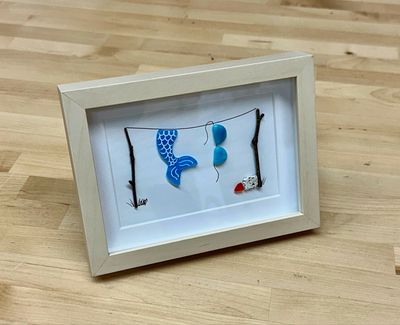 Small Fused Glass Mermaid Clothesline Art (woodgrain frame) - Moxy
