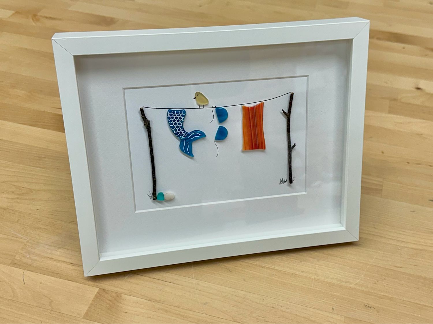 Fused Glass Mermaid Clothesline Art (white frame) - Moxy