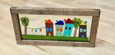 Large Frame with Colourful Houses- Canoe Cove