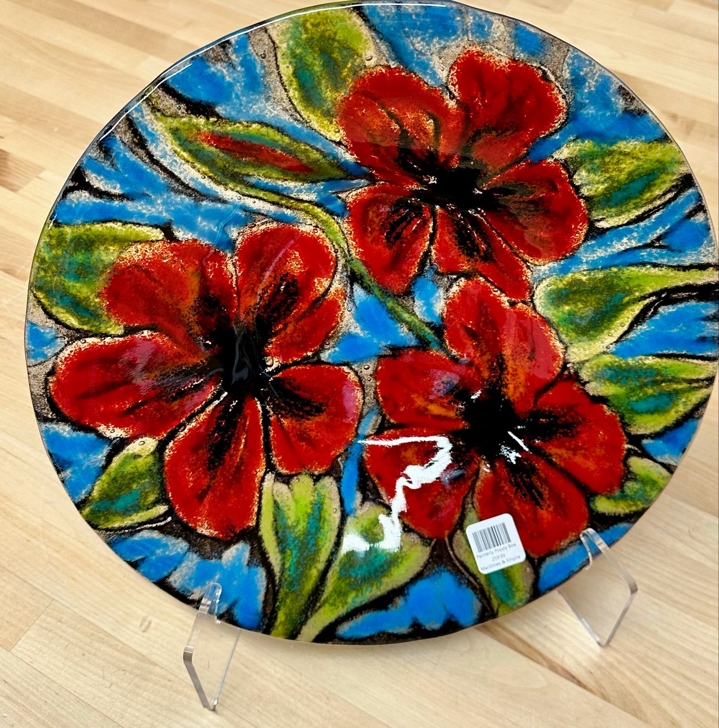 13.5&quot; Painterly Poppy Bowl- Kiln Art