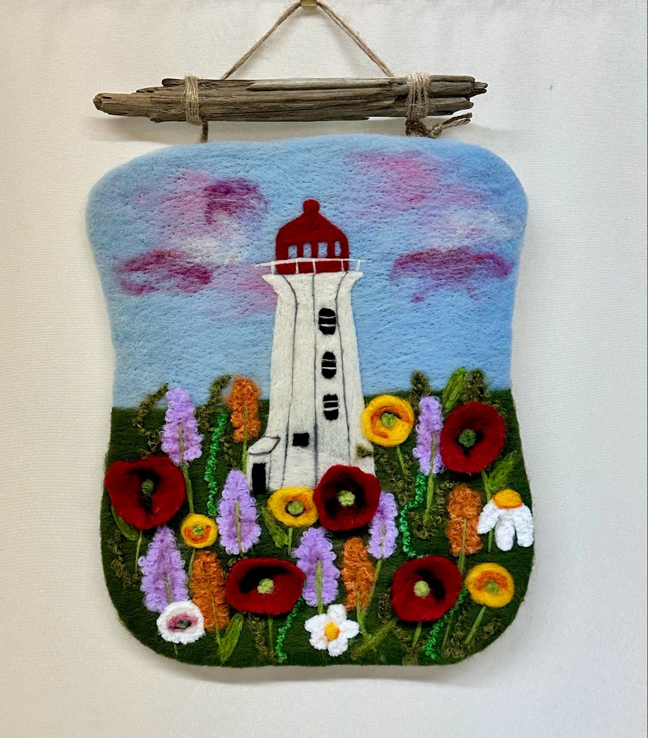 Large Felted Lighthouse with Flowers - with Driftwood