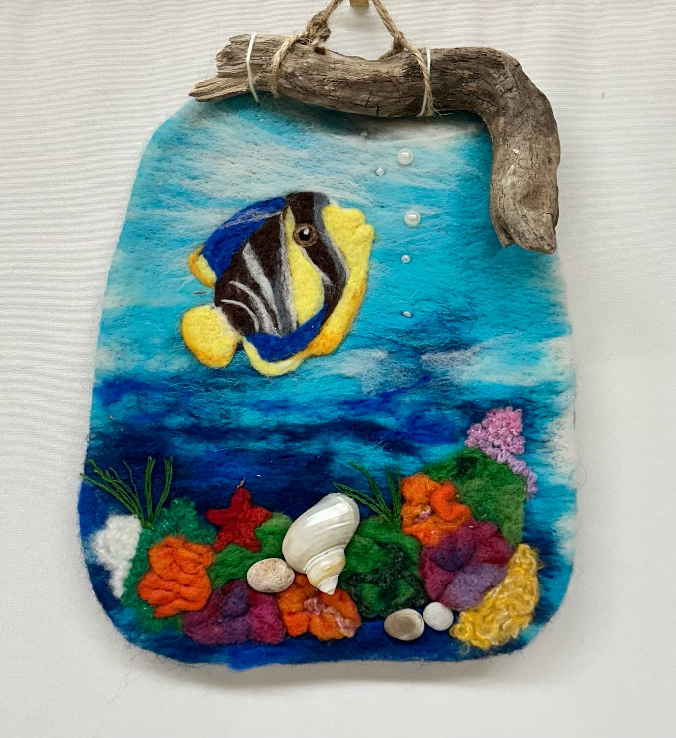 Large Felted Fish in the Sea with Driftwood