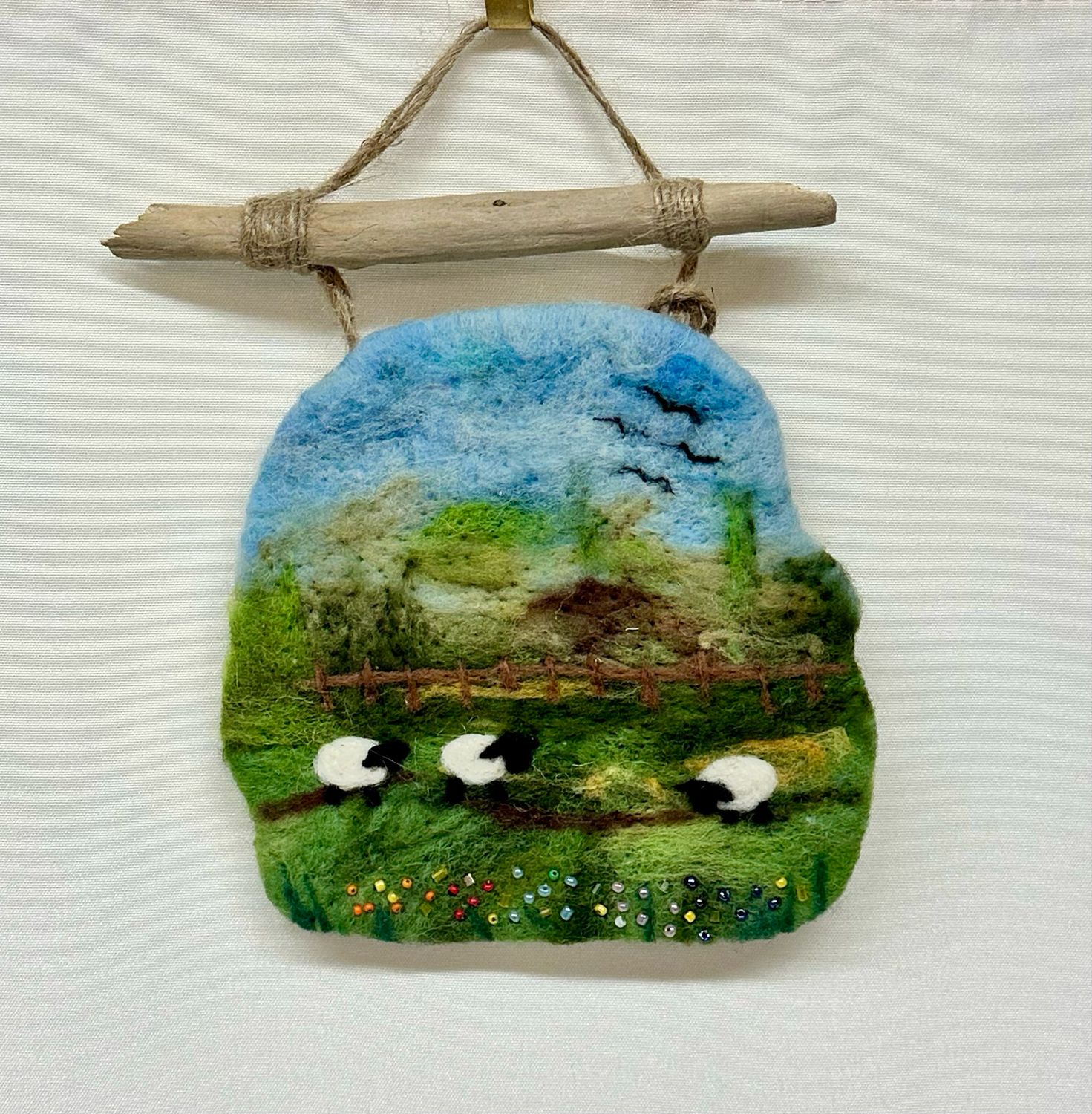 Small Felted Sheep Landscape with Driftwood Small Felted Sheep Landscape with Driftwood
