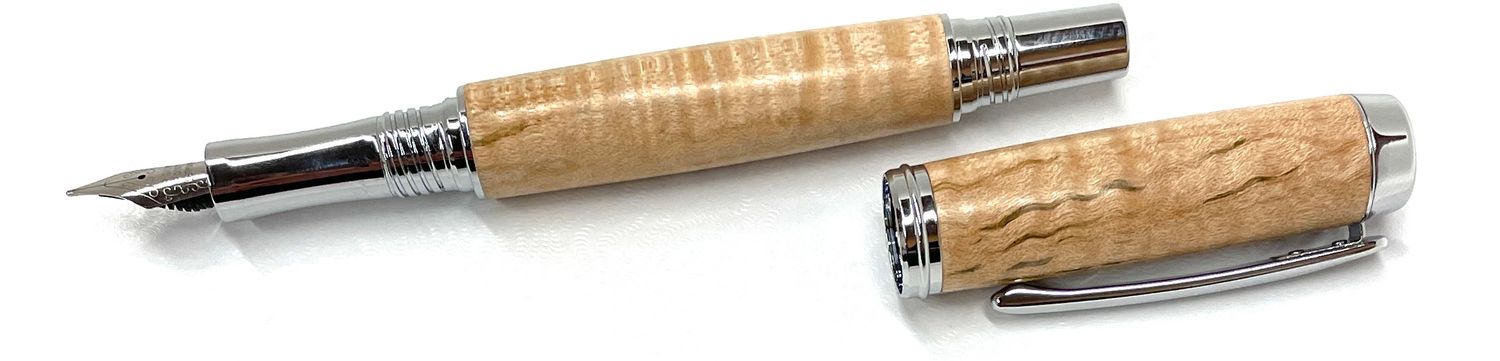 Fountain Pen Curly Maple with Silver - Sid Watts
